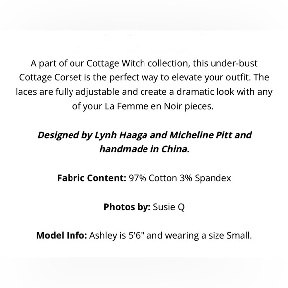 NWT La Femme En Noir "Cottage" Black Lace-Up Underbust Corset XS - Picture 6 of 6